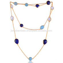 Blue Onyx, Lapis, Rainbow and Gold Plated Necklace